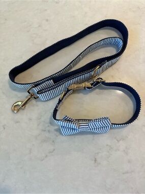 Amazon Navy & White Striped Dog Collar and Leash Set with Bow